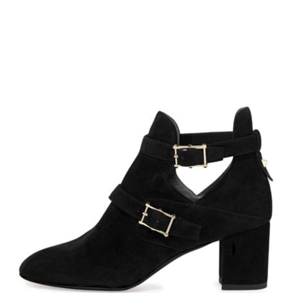 Valentino Suede Black Buckle Boot Heels